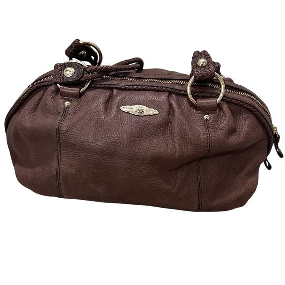 Elliott Lucca Chocolate Brown Leather Braided Handle Slouchy Hobo Satchel Bag - Picture 1 of 9